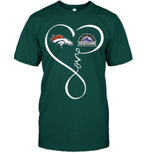 Load image into Gallery viewer, Denver Broncos Colorado Rockies love heart shirt
