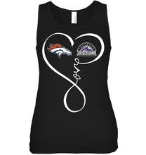 Load image into Gallery viewer, Denver Broncos Colorado Rockies love heart shirt
