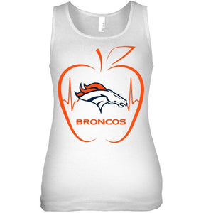 Denver Broncos heartbeat teacher apple shirt