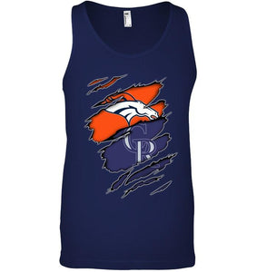 Denver Broncos and Colorado Rockies layer under ripped shirt