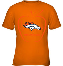 Load image into Gallery viewer, Denver Broncos heartbeat teacher apple shirt
