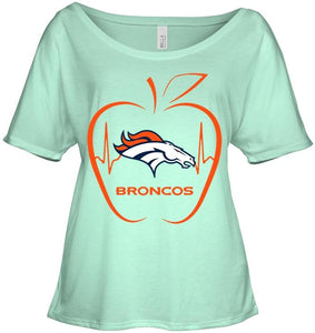 Denver Broncos heartbeat teacher apple shirt