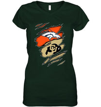 Load image into Gallery viewer, Denver Broncos and Colorado Buffaloes layer under ripped shirt
