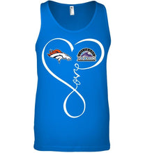 Load image into Gallery viewer, Denver Broncos Colorado Rockies love heart shirt
