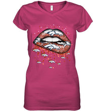 Load image into Gallery viewer, Denver Broncos heart glitter pattern lips shirt
