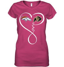 Load image into Gallery viewer, Denver Broncos Colorado Buffaloes love heart shirt
