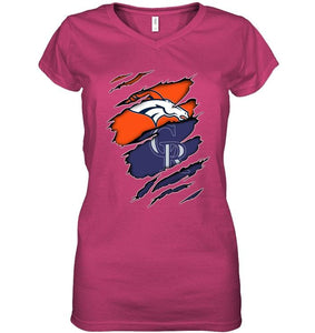 Denver Broncos and Colorado Rockies layer under ripped shirt