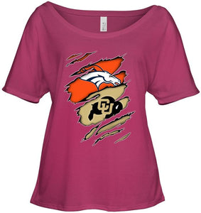 Denver Broncos and Colorado Buffaloes layer under ripped shirt