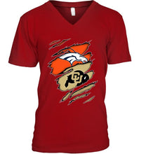 Load image into Gallery viewer, Denver Broncos and Colorado Buffaloes layer under ripped shirt
