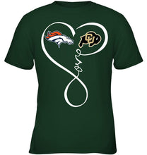 Load image into Gallery viewer, Denver Broncos Colorado Buffaloes love heart shirt
