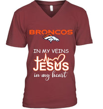 Load image into Gallery viewer, Denver Broncos in my veins jesus in my heart shirt
