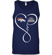 Load image into Gallery viewer, Denver Broncos Colorado Rockies love heart shirt
