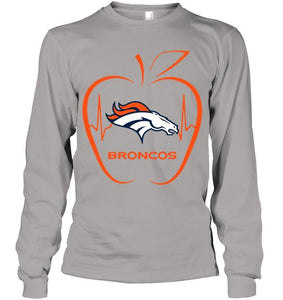 Denver Broncos heartbeat teacher apple shirt