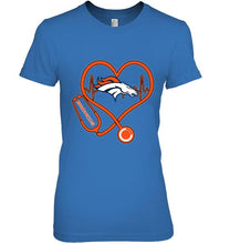 Load image into Gallery viewer, Denver Broncos nurse scope love heartbeat shirt
