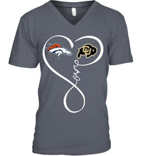 Load image into Gallery viewer, Denver Broncos Colorado Buffaloes love heart shirt
