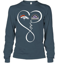 Load image into Gallery viewer, Denver Broncos Colorado Rockies love heart shirt
