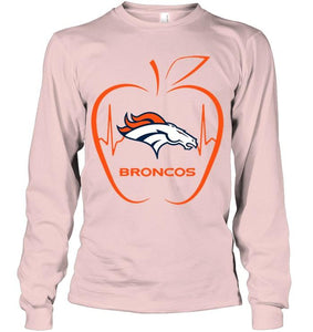 Denver Broncos heartbeat teacher apple shirt