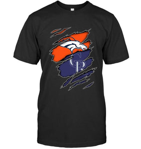 Denver Broncos and Colorado Rockies layer under ripped shirt