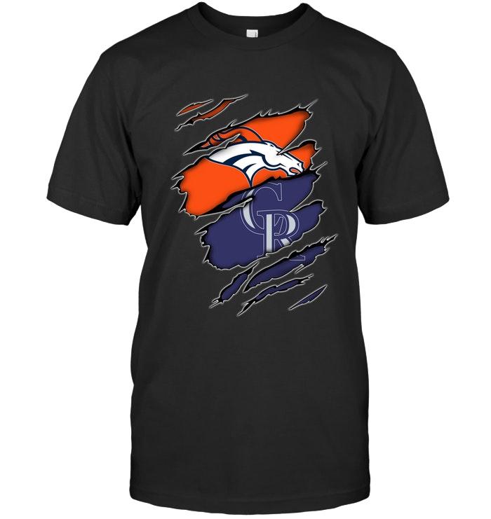 Denver Broncos and Colorado Rockies layer under ripped shirt