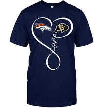 Load image into Gallery viewer, Denver Broncos Colorado Buffaloes love heart shirt
