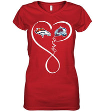 Load image into Gallery viewer, Denver Broncos Colorado Avalanche love heart shirt
