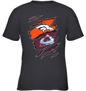 Denver Broncos and Colorado Avalanche layer under ripped shirt