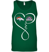 Load image into Gallery viewer, Denver Broncos Colorado Rockies love heart shirt
