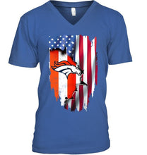 Load image into Gallery viewer, Denver Broncos flag ripped american flag shirt
