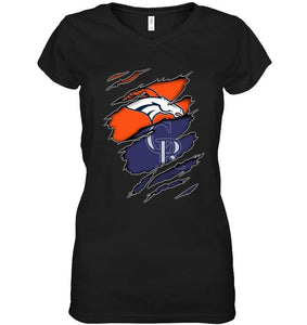 Denver Broncos and Colorado Rockies layer under ripped shirt