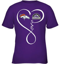 Load image into Gallery viewer, Denver Broncos Colorado Rockies love heart shirt
