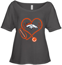 Load image into Gallery viewer, Denver Broncos nurse scope love heartbeat shirt

