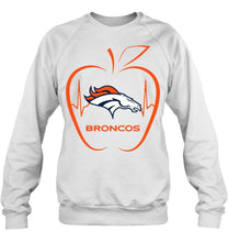 Load image into Gallery viewer, Denver Broncos heartbeat teacher apple shirt
