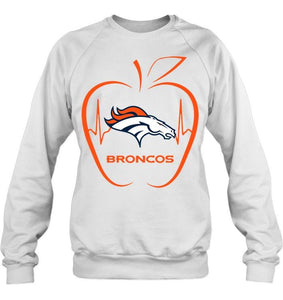 Denver Broncos heartbeat teacher apple shirt