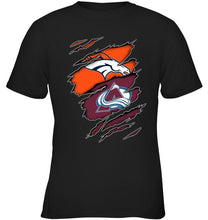 Load image into Gallery viewer, Denver Broncos and Colorado Avalanche layer under ripped shirt
