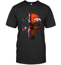 Load image into Gallery viewer, Denver Broncos skull american flag shirt
