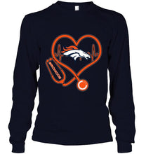 Load image into Gallery viewer, Denver Broncos nurse scope love heartbeat shirt
