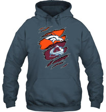 Load image into Gallery viewer, Denver Broncos and Colorado Avalanche layer under ripped shirt
