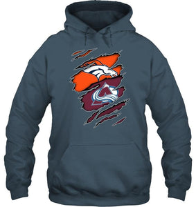 Denver Broncos and Colorado Avalanche layer under ripped shirt