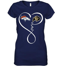 Load image into Gallery viewer, Denver Broncos Colorado Buffaloes love heart shirt
