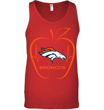 Load image into Gallery viewer, Denver Broncos heartbeat teacher apple shirt
