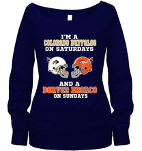 Load image into Gallery viewer, I&#39;m Colorado Buffaloe on saturdays and Denver Bronco on sundays shirt
