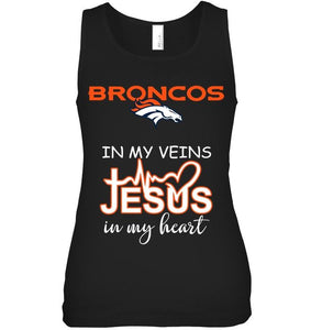 Denver Broncos in my veins jesus in my heart shirt