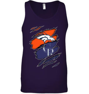 Denver Broncos and Colorado Rockies layer under ripped shirt