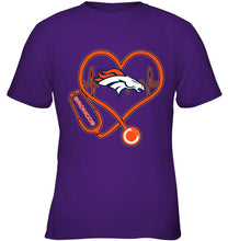 Load image into Gallery viewer, Denver Broncos nurse scope love heartbeat shirt
