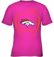 Load image into Gallery viewer, Denver Broncos heartbeat teacher apple shirt
