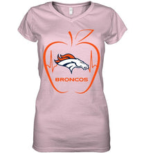 Load image into Gallery viewer, Denver Broncos heartbeat teacher apple shirt
