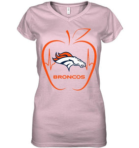 Denver Broncos heartbeat teacher apple shirt