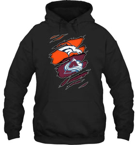 Denver Broncos and Colorado Avalanche layer under ripped shirt