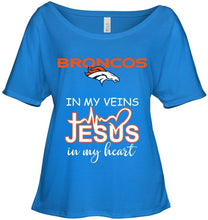 Load image into Gallery viewer, Denver Broncos in my veins jesus in my heart shirt
