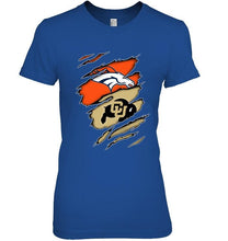 Load image into Gallery viewer, Denver Broncos and Colorado Buffaloes layer under ripped shirt
